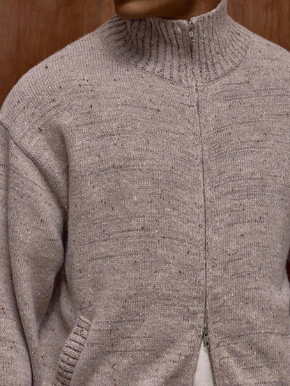Zippad cardigan med ståkrage och prickmönster