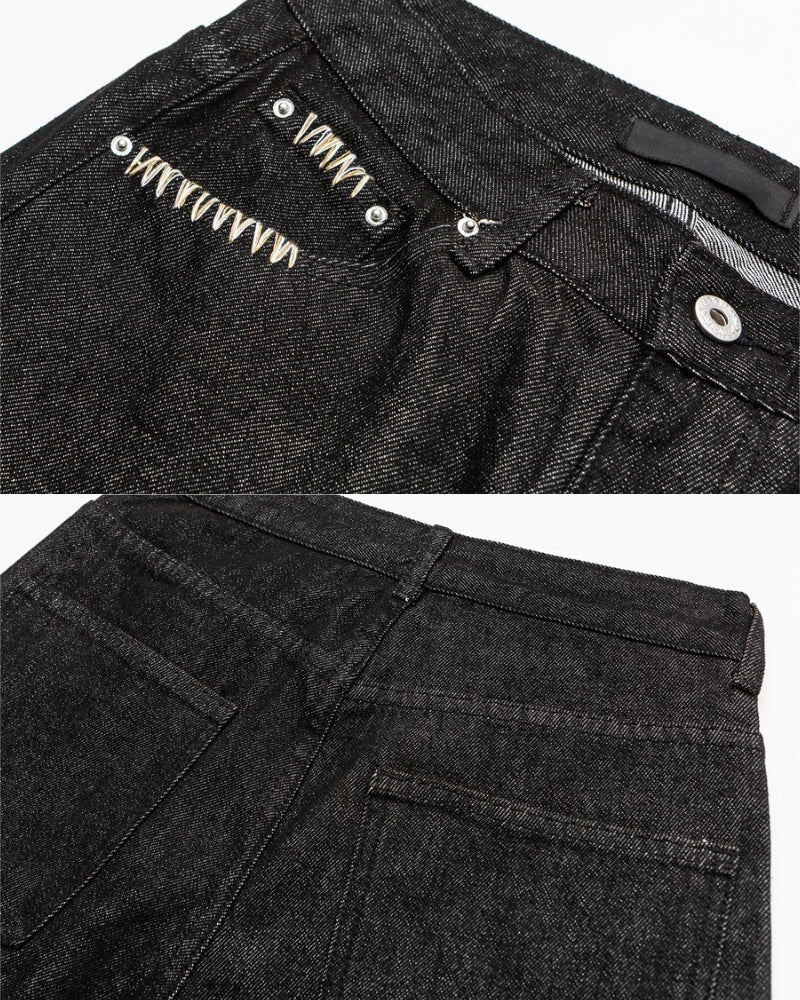 Relaxed Fit Wide Leg Jeans Svarta Tvättade