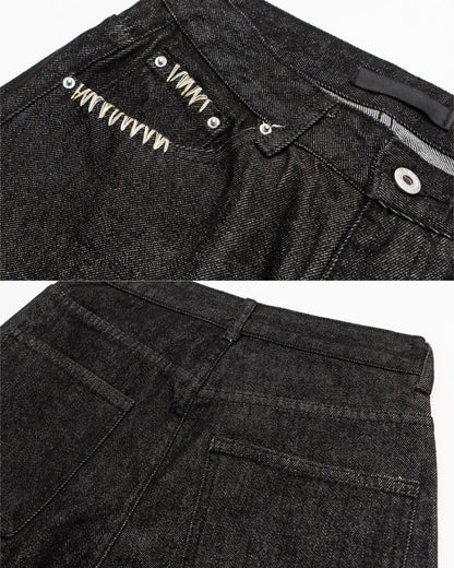 Relaxed Fit Wide Leg Jeans Svarta Tvättade