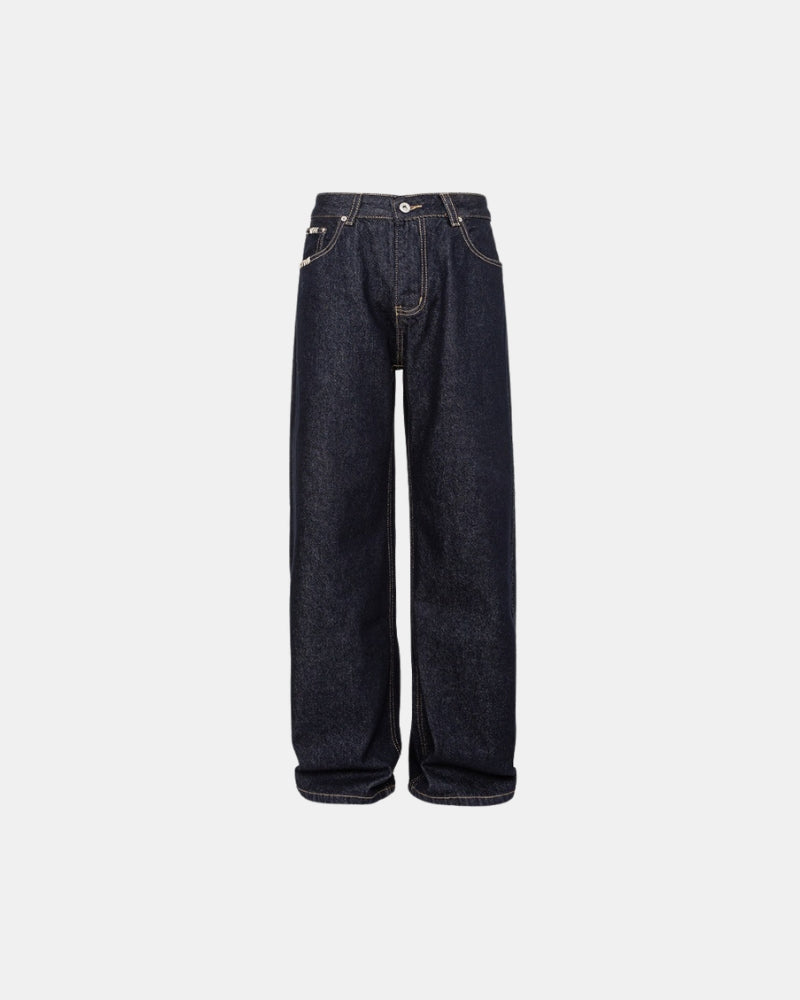 Relaxed Fit Wide Leg Jeans Svarta Tvättade