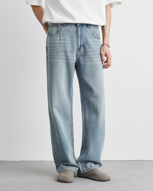 Avslappnad passform tvättade denimjeans