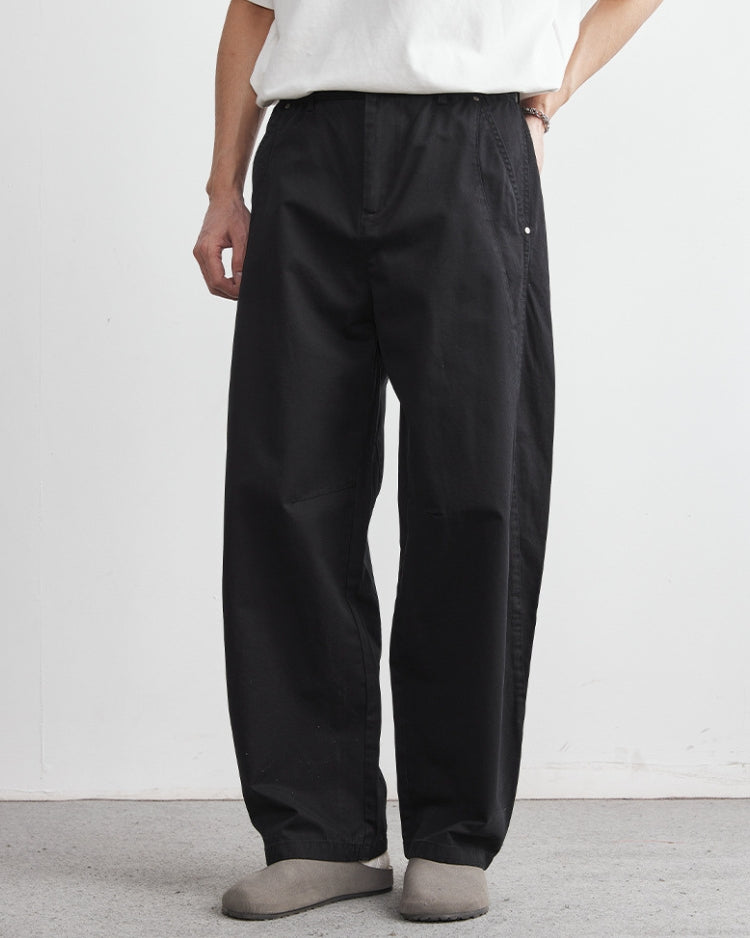 Avslappnade byxor med elastiskt midjeband och jeansliknande look