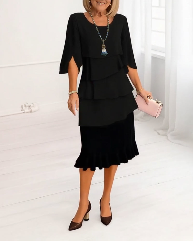 Charlotte™ | Elegant Delad-Ärm Midiklänning