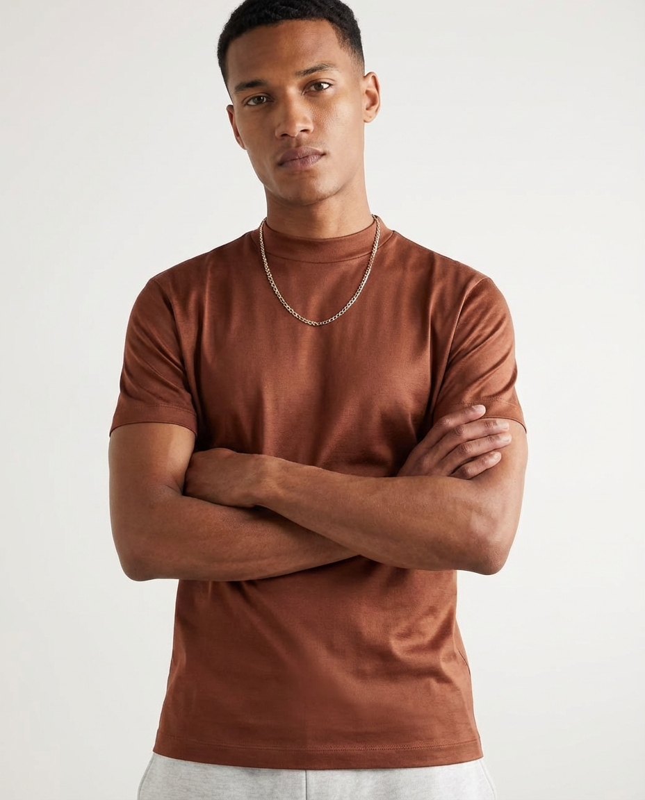 Glansig t-shirt med rund hals